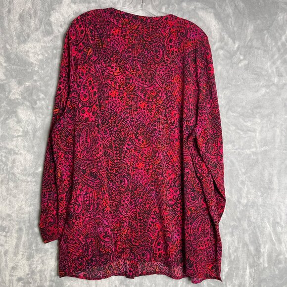 Catherines Floral Printed Button Front Tunic Womens 2X Red Pink Black Boho - Picture 2 of 8